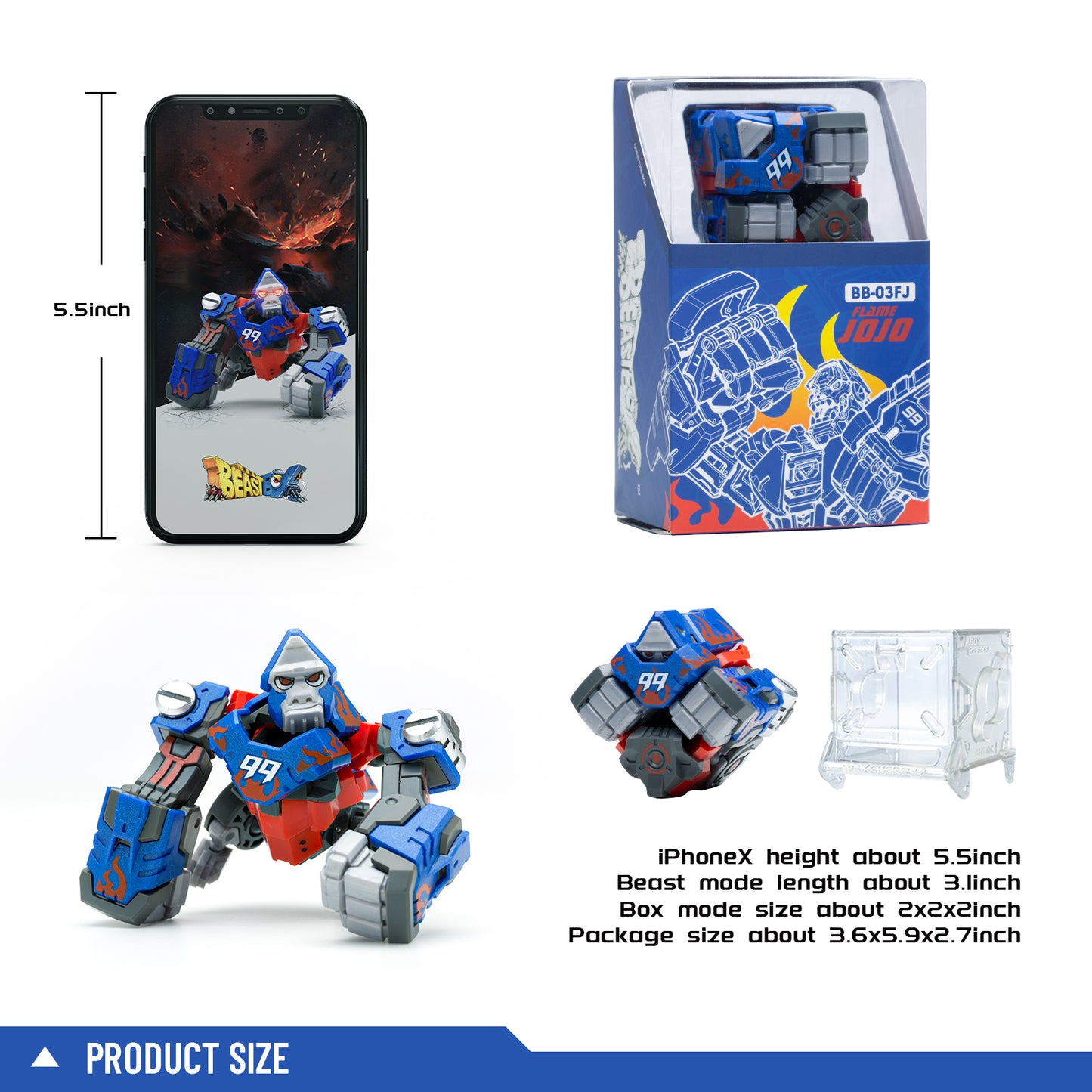 52TOYS BEASTBOX BB-03FJ JoJo Flame Gorillas Deformation Toys Action Figure, Transforms in Mecha and Cube