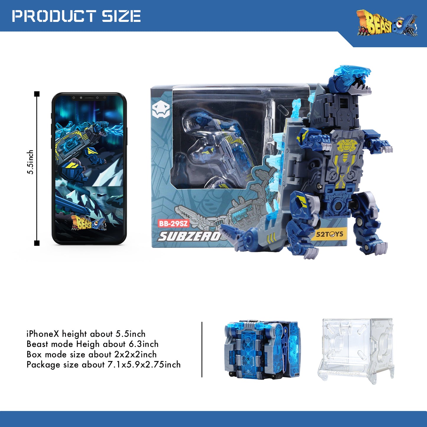 52TOYS BEASTBOX BB-29SZ Subzero Deformation Toys Action Figure, Transforms in Mecha and Cube