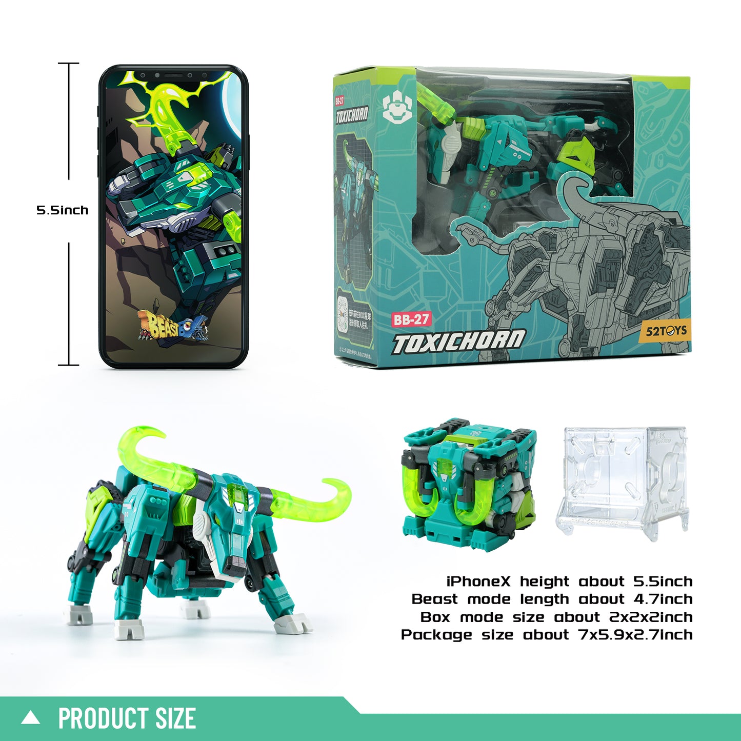 52TOYS BEASTBOX BB-27 TOXICHORN Buffalo Deformation Toys Action Figure, Transforms in Mecha and Cube