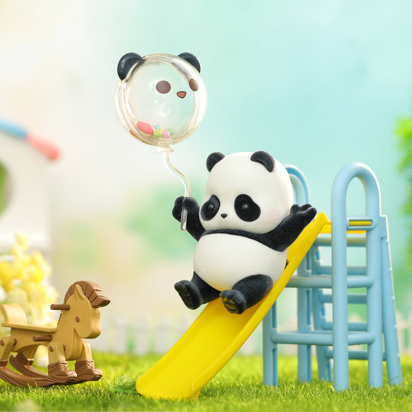 52TOYS Panda Roll Kindergarten Series, 1Pc Blind Box Random Cute Popular Collectible Flocking Panda Figures Toys, Creative Panda Gift for Boy Girl