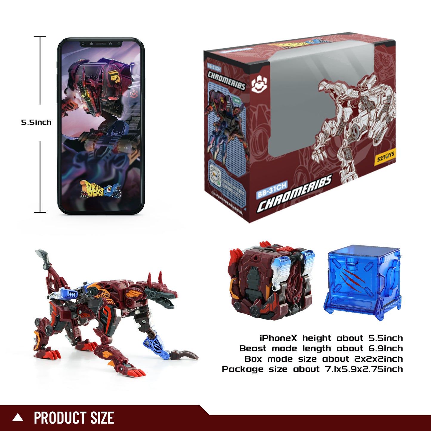 52TOYS BEASTBOX BB-31CH CHROMERIBS Deformation Toys Action Figure, Transforms in Mecha and Cube