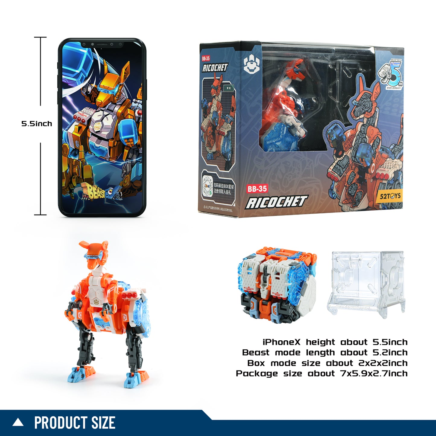 52TOYS BEASTBOX BB-35 RICOCHET Kangaroo Deformation Toys Action Figure, Transforms in Mecha and Cube