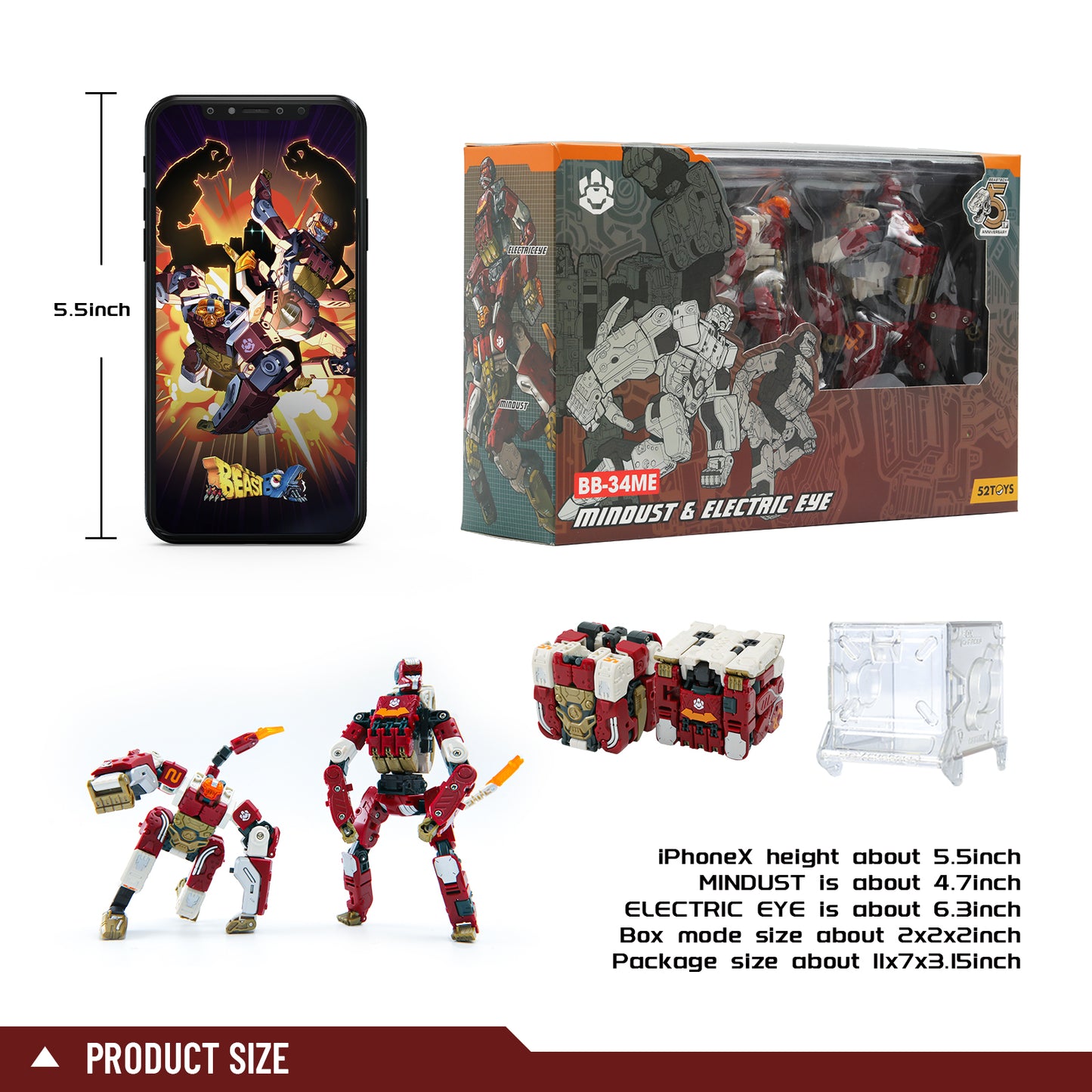 52TOYS BEASTBOX BB-34ME Mindust & Electric Eye Deformation Toys Action Figure, Transforms in Mecha and Cube