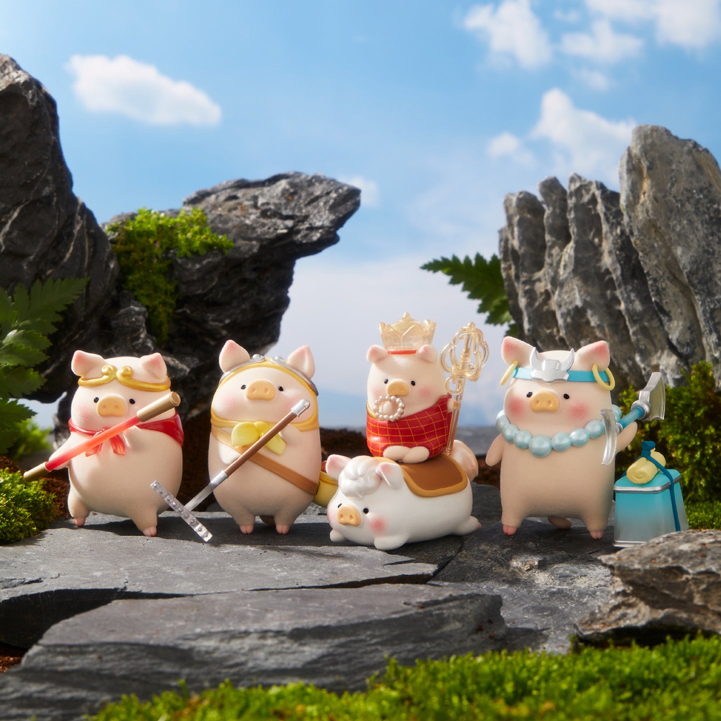 LuLu The Piggy Journey to The West Series Cute Blind Box Toy, Collectible Flocking Sun Wukong Monkey King Pig Zhu Bajie Vinyl Figure (1 PC)